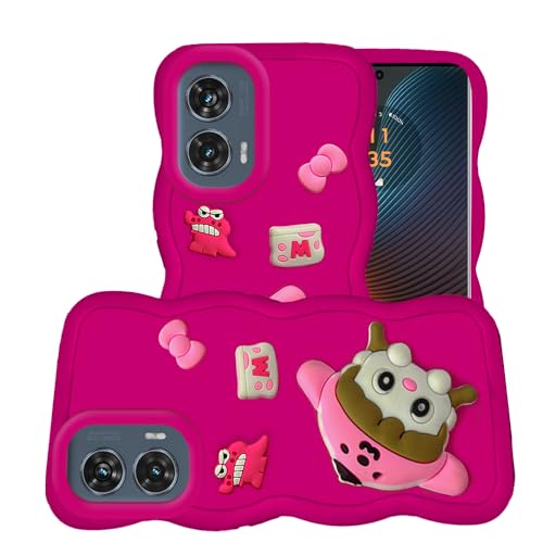Image of AESTMO Back Case Cover for Moto Edge 50 Fusion 5G | 3D Cute Fun Cartoon Characters | Anti Slip Grip Cute Wave Curly Frame Shape | Full Body Protection Back Cover for Moto Edge 50 Fusion 5G (Pink)