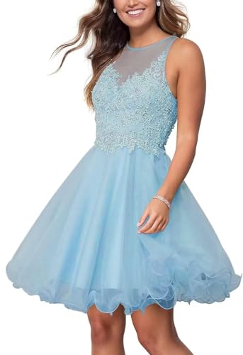Tulle Short Homecoming Dresses for Teens Ruffles Prom Dresses Laces Applique Sparkly Beading Cocktail Gowns
