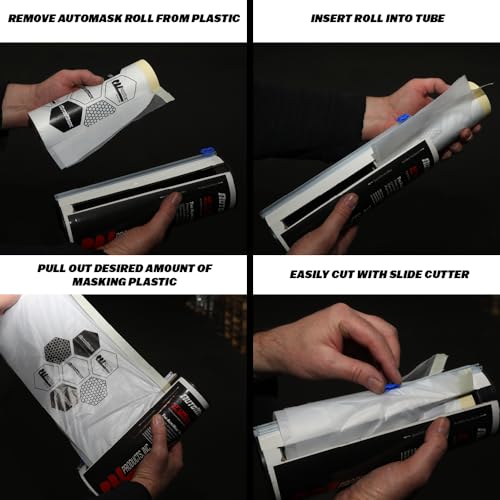 Image of RBL Products AutoMask Paint Masking Film - Lint-Free, Anti-Static, Waterproof & Solvent-Resistant - Pre-Taped for Quick & Accurate Vehicle Masking