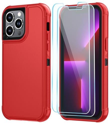 Image of SunStory Compatible with iPhone 13 Pro Case with HD Screen Protector, 3-Layer Heavy Duty Full-Body Cover,3 in 1 Hybrid Protective Case for iPhone 13 Pro 6.1 inch,Red