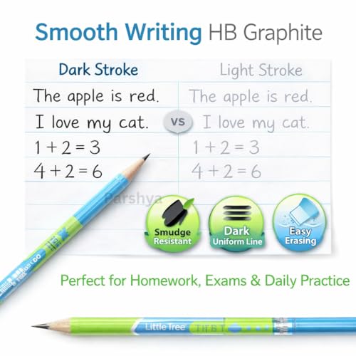 Image of KiddieWorld Premium Linden Wood HB Pencil Set for Kids (Pack of 12) - Extra Dark Graphite Pencils with Eraser Tops - Ideal for School, Sketching, Gifting & Return Gifts