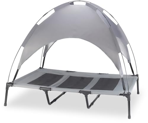 Knuffelwuff Hundeliege In und Outdoor mit Sonnenschutz Dach XXL 122x92x95cm - Geräumige, erhöhte Hundebett mit rutschfesten Fußpolster - Atmungsaktiv und wetterfest - Schütz vor Hitze und UV-Strahlen