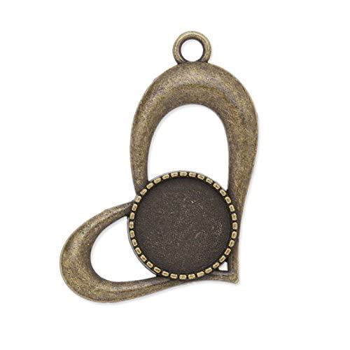 Rosebeading Antique Bronze Plated Heart Pendant with 14mm Round Blank