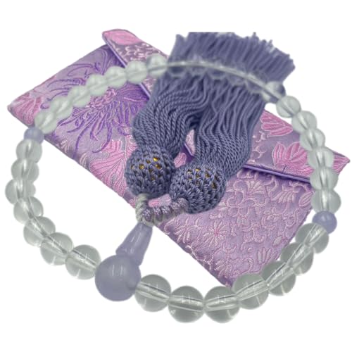 女性用数珠 数珠 数珠袋 念珠 葬儀 法事 8mm 水晶 黒貝パール 【全ての宗派で使える略式数珠】 (水晶)