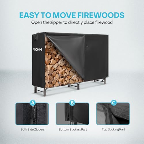Vivohome VH951 6Ft Heavy Duty Indoor Outdoor Firewood Storage Log Rack With Cover Combo Set Black thumb #2