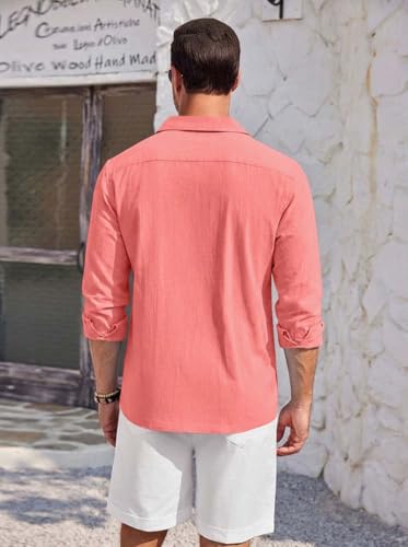 Image of Zombom Men's Cotton Blend Shirt with Full Sleeves Solid Pattern Cuban Collar Neck Line Regular Fit and Standard Length | Solid Shirt for Man Cotton | Shirts for Mans