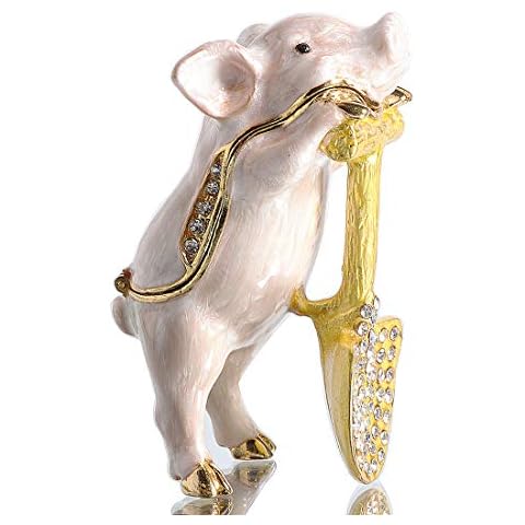 Waltz&F Digging Pig Trinket Box Jeweled Hand-Painted Ring Holder Animal Collectible Figurine Decoration Cover