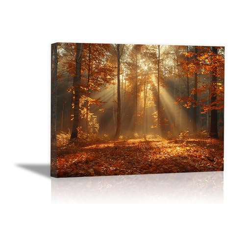 Tableau sur toile feuilles d'érable forestier cadre premium 30x50cm