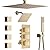 KATAIS Thermostatic Shower System Brushed Gold Shower Faucet Set, Four Modes Shower Faucet with 4 PCS Body Jet, Handheld Spray, Ceiling Mount 12 inch Shower Head with 8 inch Wall Mount Shower Head