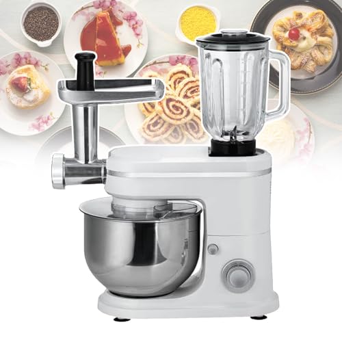 Kitchen Stand Mixer, 6 L Capacity Mixer, 1.5 L Juice Extractor, Tilt Head Dough Blender, With Agitator, Dough Hook, Egg Beater, 6-Speed Adjustable, Meat Grinder, Milkshake Maker