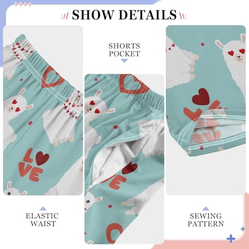 Love Heart Llama Boys Long Pants Soft Trousers Elastic Waist Kids Lounge Bottoms with Pockets S-XL4