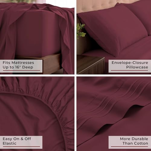 Image of Mellanni King Sheets Set - 4 PC Iconic Collection Bedding | Hotel Luxury, Extra Soft, Cooling Bed Sheets - Wrinkle, Fade, Stain Resistant (King, Burgundy)