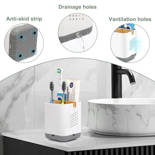 BYUNER Toothbrush Holder Toothbrush Caddy Toothbrush Holders for Bathroom Electric Toothbrush Holder 3 Slots Bathroom Organiser Countertop Storage Toothbrush Stand Toothpaste (White) - Image 5