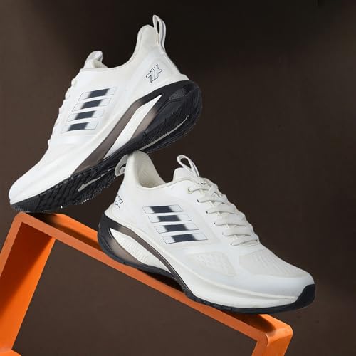 Image of Liberty Leap7x RUNNY-1E Lacing Sports Running Shoes for Men - White & Black | Comfortable and Durable Lace-Up Closure - Suitable for Lacing Walking, Gym, Jogging Shoes for Gents - Cushioned Footbed