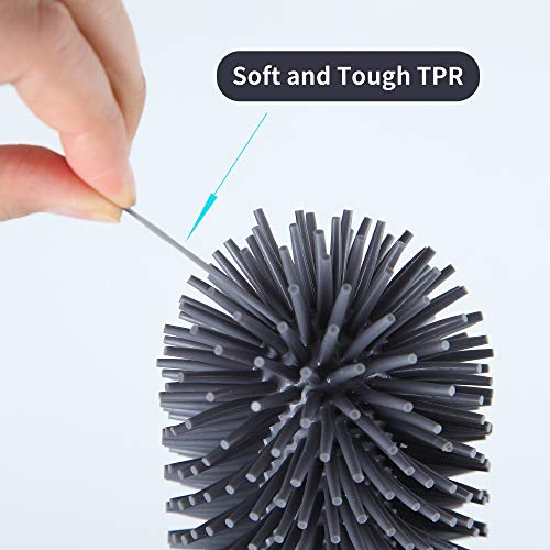 Boomjoy Toilet Brush And Holder Set, Silicone Bristles Bathroom Cleaning Bowl Brush Kit With Tweezers - Pink #TOP2