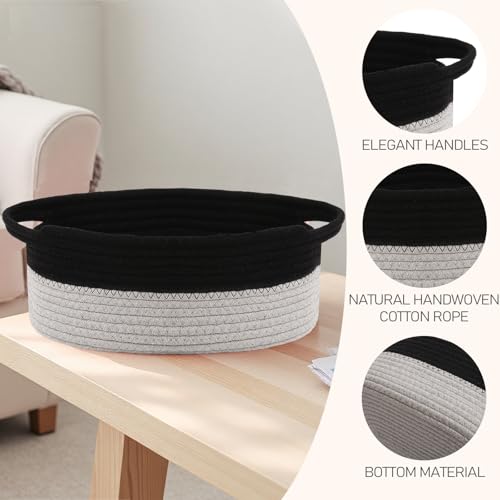 Image of JMvicyroam Small Woven Basket, Empty Gift Basket, Black&Grey /1 Pack | Small Gift Basket, Cotton Rope, 12 x 8 x 78 in, Handles, Includes Ribbon and Bag, Birthday Gift Basket