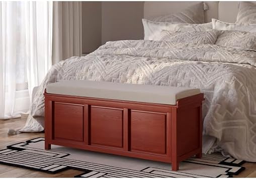 John Louis Home Solid Wood Open Top Storage Bench Red Mahogany