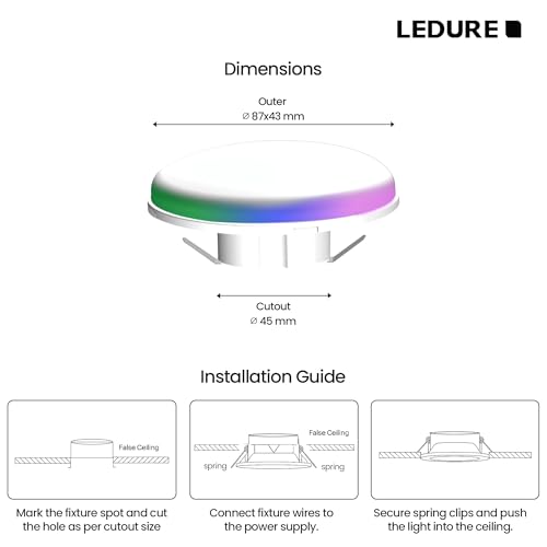 Image of LEDURE Nova 8W+8W False Ceiling LED Downlight | Cool White+ Multi Color, Pack of 20 | 2-in1 Round Junction LED Light for Home & Offices