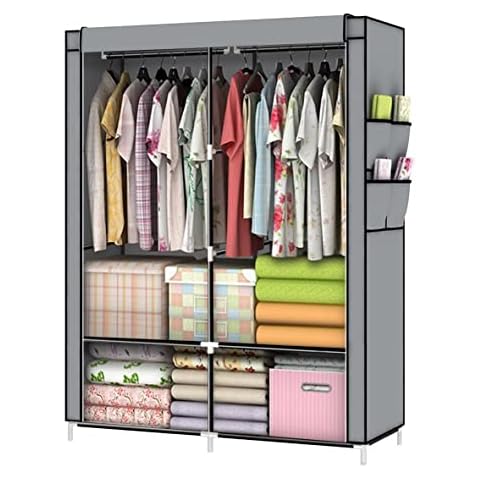 YOUUD Wardrobe Storage Closet Clothes Portable Wardrobe Storage Closet Portable Closet Organizer Portable Closets Wardrobe Closet Organizer Shelf Wardrobe Clothes Organizer Standing Closet Grey Cover