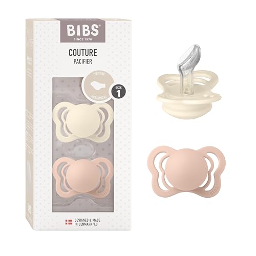 BIBS Couture Schnuller 2er-Pack, BPA-frei, Kiefergerechte Form. Silikon, Hergestellt in Dänemark. 0-6 Monate (2er Pack), Ivory/Blush