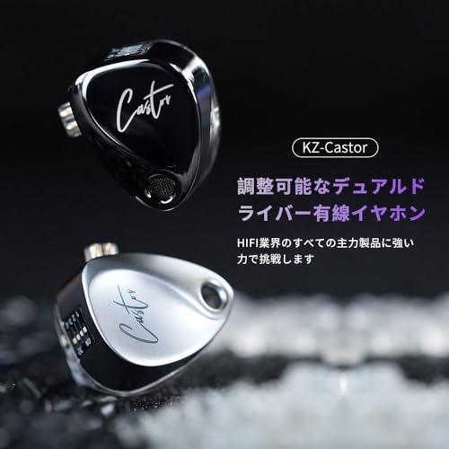 KZ Castor イヤホン 有線 カナル型 耳掛け リケーブル ハイブリッド 重低音 デュアルダイナミックドライバー ミュージシャン 密閉型 シンガー用 インイヤーイヤホン HIFI音質 2dd チューニングスイッチ iPhone/Android適用（シルバー、マイク付き）