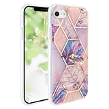 YUYIB ケース 対応 iPhone SE3 / SE2 / 8 / 7 ケース リング付き メッキ キラキラ リング付き 大理石 キャラクター かわいい ディズニー おしゃれ 保護カバー 薄型 スマホケース (パープル-ピンク, iPhone 8/se2/se3/7)