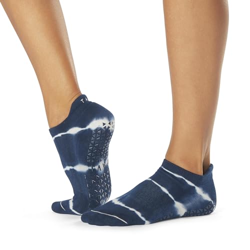 TAVI NOIR Women’s Savvy Non-Slip Socks - Grip Barre, Dance, Pilates, Yoga Socks, Medium, Indigo Wave Stripe