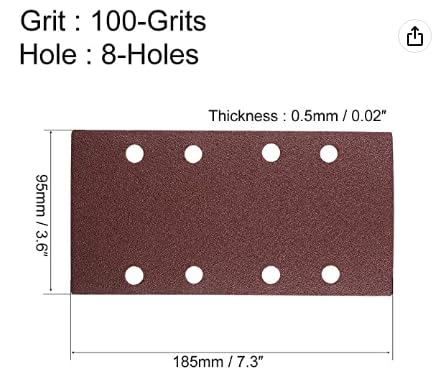 MACHSWON 100 Grit Sanding Sheet Sander Sandpaper Hook and Loop Pads 8 Hole 10pcs for 1/3 sander, Brown, 100Grits - Image 2