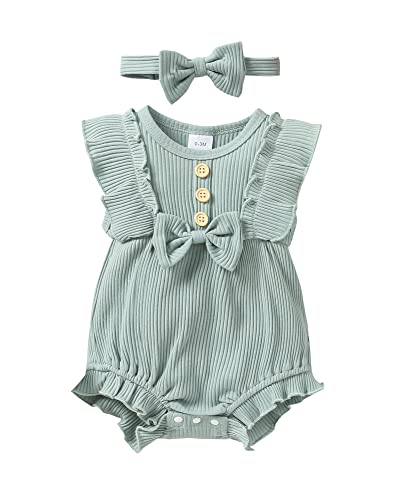 Yallet Newborn Baby Girls Clothes 0-18M Infant Girl Outfits Cute Little Girl Jumpsuit Button Solid Color Romper + Headband #TOP26
