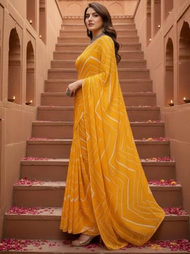 Image of AKHILAM Women's Georgette Solid Ready To Wear one Minute Saree With Unstitched Blouse Piece