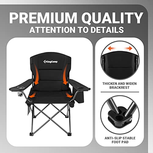 Kingcamp Camping Chair For Adults Folding Chair Oversized Heavy Duty 300Lbs Camp Chair Full Padded Outdoor Portable Chair With Cooler Bag Cup Holder Side Pocket For Patio Lawn Fishing Picnic Sports #TOP3