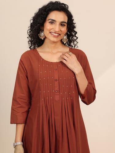 Image of Rust floral embroidered anarkali kurta with solid palazzo and embroidered dupatta | ethnic wear | bridal suit | occasion wear