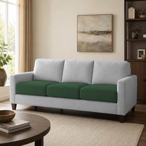 Image of Casaliving Gladino Modern Velvet Fabric Sofa, Tufted Design Upholstered 3 Seater Sofa Set for Living Room, Premium Velvet Fabric Sofa (Green Grey)