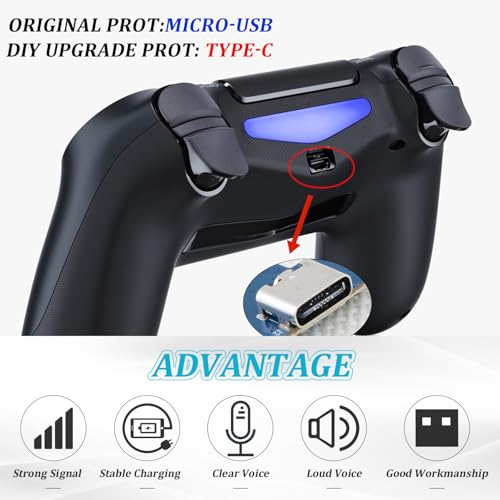 RongZy 2 Stück für PS4 Ladebuchse Upgrade von Micro USB auf USB Typ-C Dock Connector für PS4 JDS-040/050/055 USB Ladebuchse Anschluss Konsole DIY Zubehör (mit Reparaturwerkzeugen)
