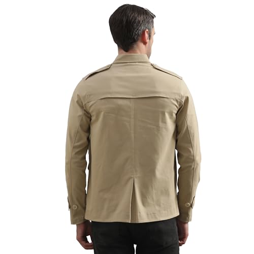 Image of Royal Enfield Men's Cotton Blend Standard Length Jacket (JKS240008 Beige L)