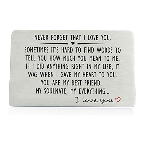 Anniversary Wallet Insert Card for Men or Women - Never Forget That I Love You, Engraved Wallet Insert for Boyfriend Husband Him, Birthday Wedding Deployment Gifts Cards for Couples Cover