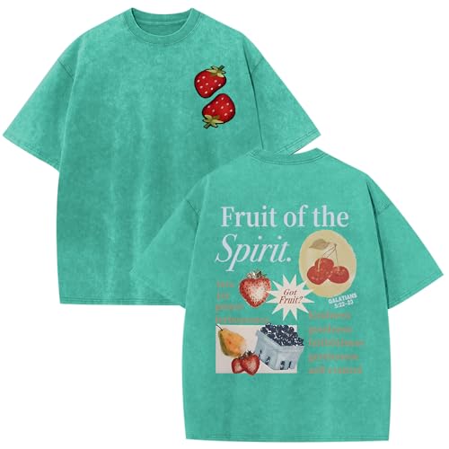 Lytiarul Christian Fruit of The Spirit Shirt for Men Jesus Religious Shirts Oversized Graphic Tees Acid Wash God T-Shirt Tops(Green,2XL)