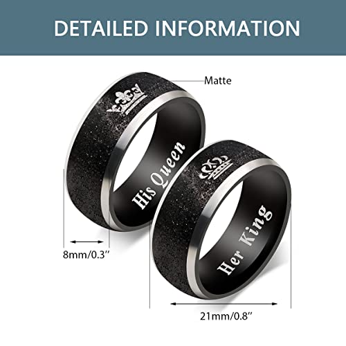 Uloveido Black Her King Ring Stainless Steel Wedding Band Promise Rings Couples Graduation Gifts for Him and Her (Black King Size 9) - Thumbnail 3