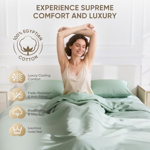 Image of TWK 1200 Thread Count 100% Egyptian Cotton Sheets Bed Set,Thickness,Long-Lasting Durability,Resists Pilling,Deep Pocket Up to 18 inch,with a Laundry Bag (Mineral, King)