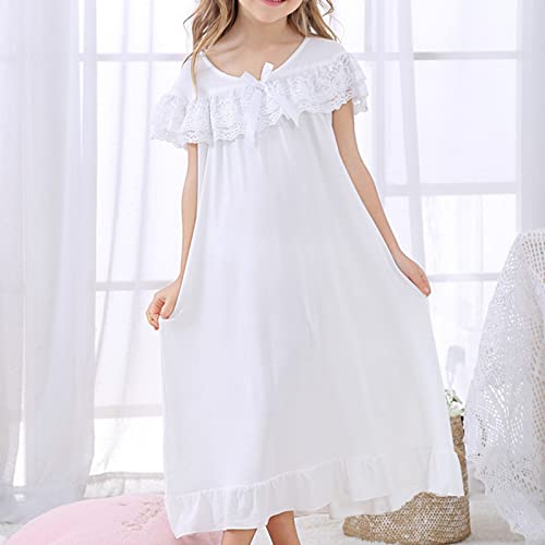 Kids Girls Nightgowns Summer Lace Short Sleeve Sleep Dress Kids Soft Nightdress Princess Sleepshirt Sleepwear3