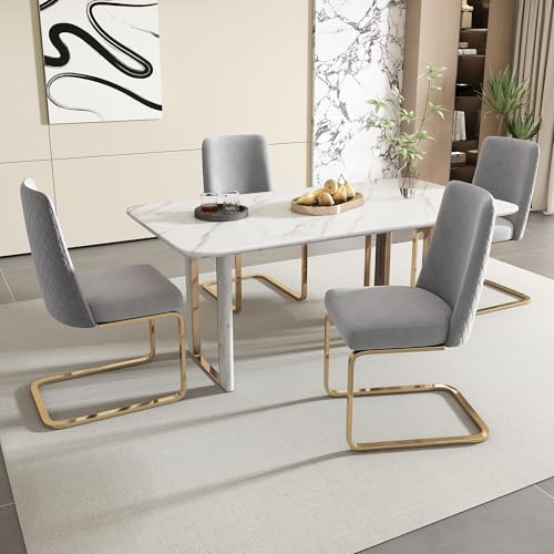 Lujosa silla de comedor de terciopelo con diseño de respaldo de diamante, patas de soporte de metal, sillón moderno para sala de estar y dormitorio, muebles de acento gris y dorado