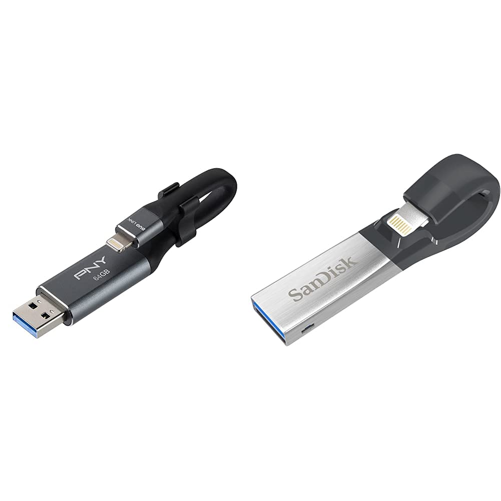 PNY 64GB Duo Link iOS USB 3.0 OTG Flash Drive for iPhone & iPad and Computers - External Mobile Stor
