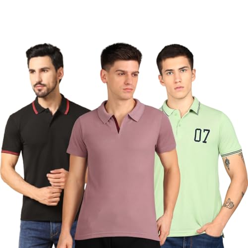 Image of INKKR Men's Solid Polo Neck Half Sleeve Stylish T-Shirt Combo (Size-XXL)