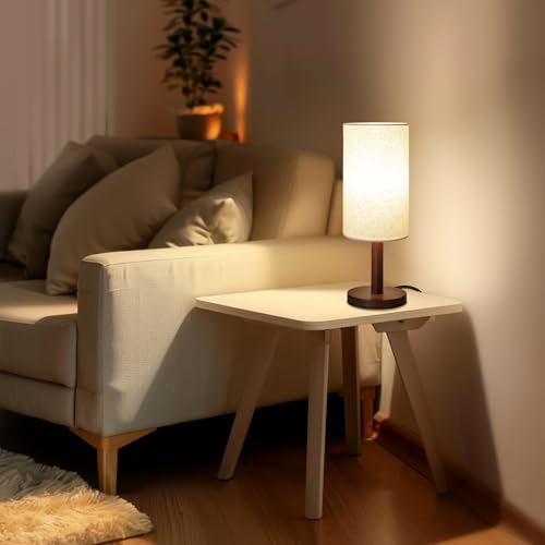 Lámpara de mesa pequeña para dormitorio con base de madera miniatura 3