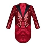 iixpin Jungen Pailletten Oberteil Langarm Frack Jacke Mantel Glitzernde Smoking Blazer Kinder Fasching Mottoparty Silvester Party Kostüm Burgundy 158-164/13-14 Jahre