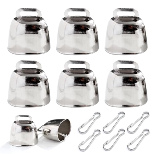 DIFLAX 6 Pièces Cloches en métal Cloche de Vache Cloches pour Animaux Accessoires Antivol de Ferme D'animaux pour Bovins Vaches Chevaux Moutons Cloches polyvalentes zur Dekoration pour Noël (Argent)