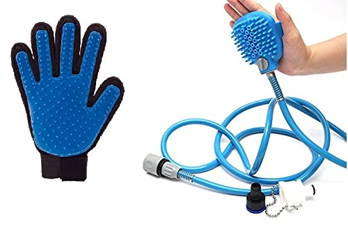 PSK PET MART Comfortable Pet Bathing Tool Massager Shower Cleaning Washing Sprayers Dog Brush + Pet Hair Remover 5 Finger Design Gentle Brush Gloves for Dog (Pack Of 2)
