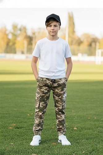 Image of NATUST Boys Cargo Joggers Drawstring Jogging Pants Kids Elastic Waist Trousers 5-14 Years