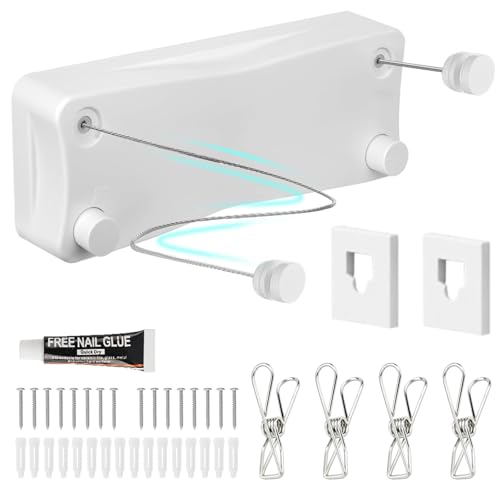 Lista de Tendederos - los más vendidos. 49 KIROGILY Tendedero Retractil Pared con 4 Pinzas para Ropa, Tendedero para Ropa Exterior Interiores, Tendederos Retractiles Ajustable 5.2 M, Capacidad de 25 KG, Ahorra Espacio,...
