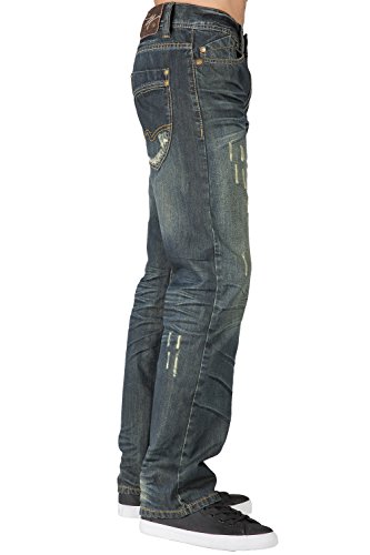 Level 7 Men's Relaxed Straight Premium Denim Jeans with Handcrafted Wash & Whiskering in Basic 5-Pocket Style3